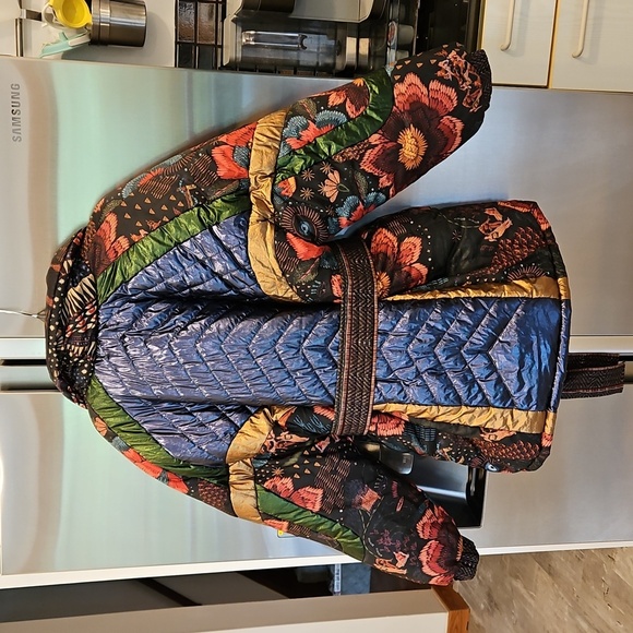 💕FARM RIO💕 Black Wild Bananas Metallic Reversible Puffer Jacket Large L NWT - Picture 13 of 16